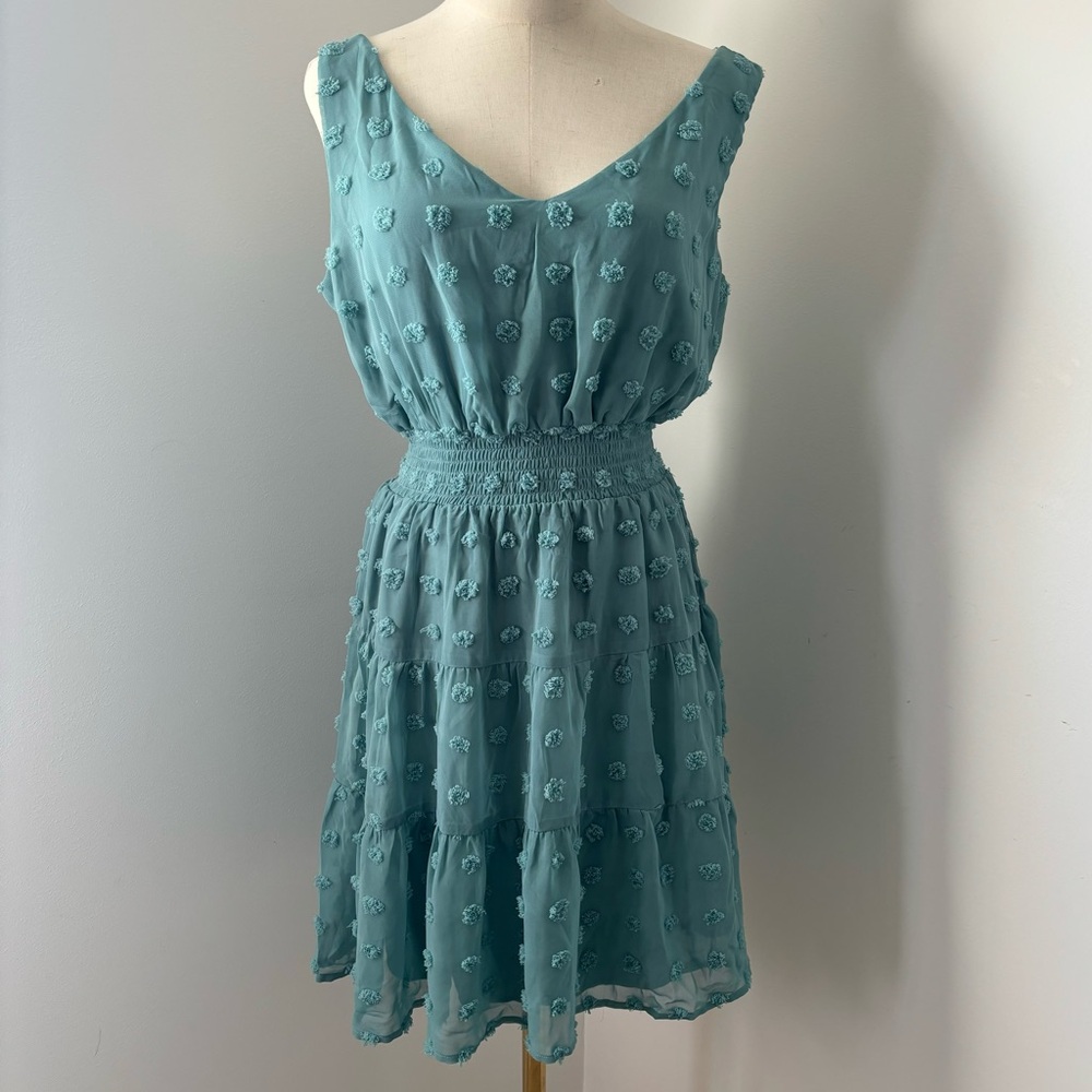 Emerald Sundae Seafoam Green Cut Out Back Textured Pom Pom Sleeveless Mini